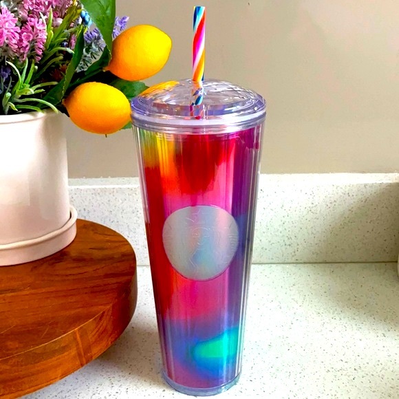 🌈STARBUCKS RAINBOW KALEIDOSCOPE STRAW TUMBLER CUP - Picture 11 of 11